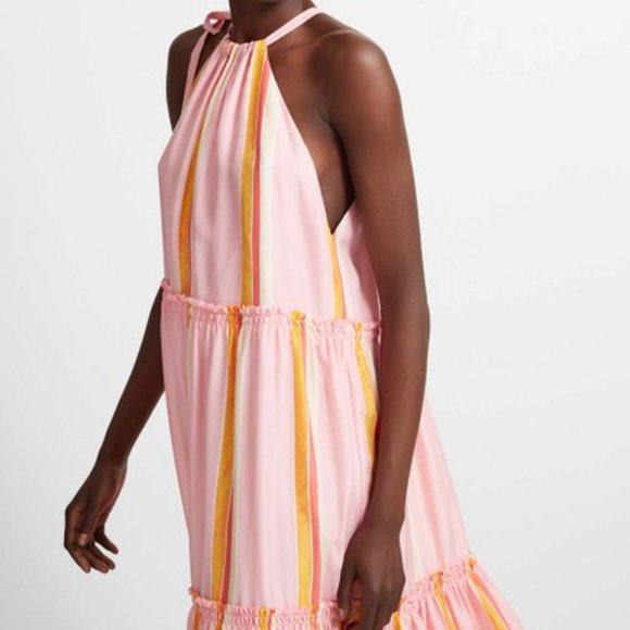 Club Monaco Striped Pastel Maxi Dress Perfect For Vacation 100% Silk Size 12 NWT - Picture 2 of 13